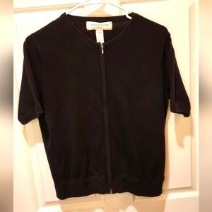 Jones New York Sport Cardigan Sweater size Medium Black Short Sleeve Zip Up
